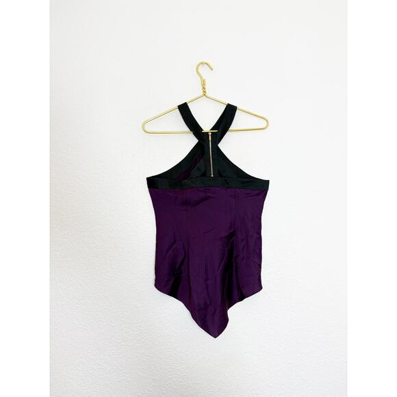 Vintage Y2K Cache Purple Silk Beaded Asymmetric Hem Top Size Medium Satin - Picture 8 of 8